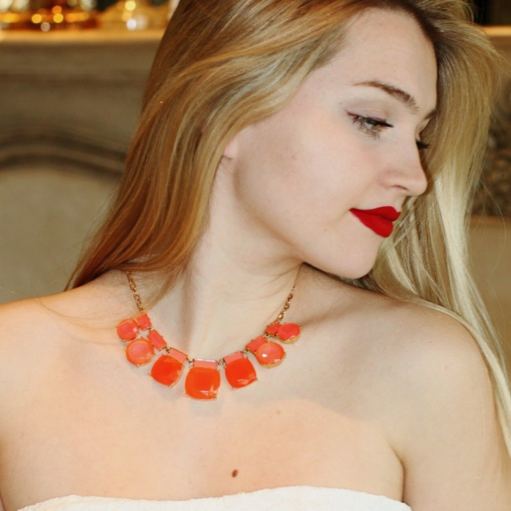kate spade ny "cause a stir" neon pink orange necklace collar coral salmon,